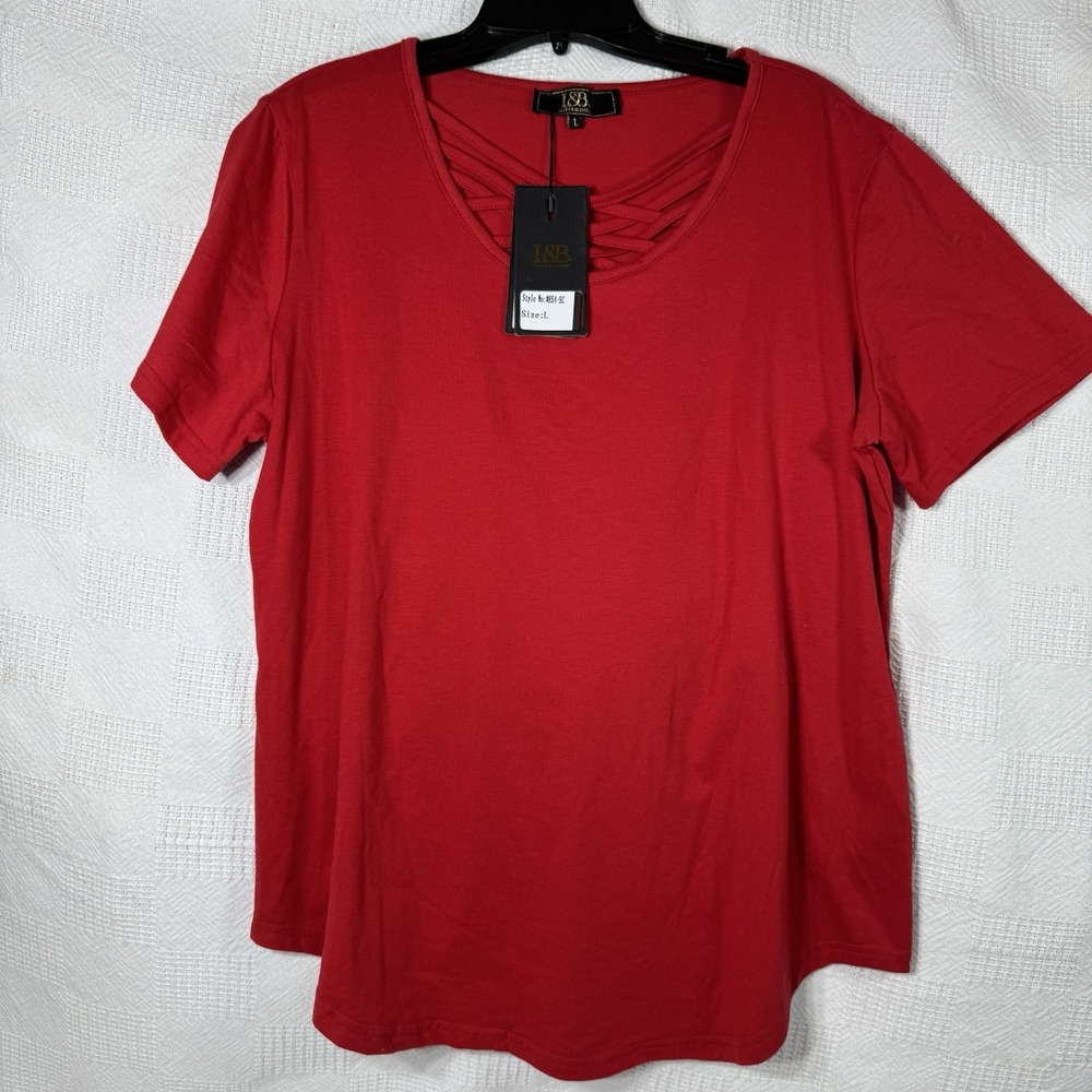 L&B Lucky & Blessed NWT Red Blouse Crisscross Front Vneck Short Sleeve Sz Large